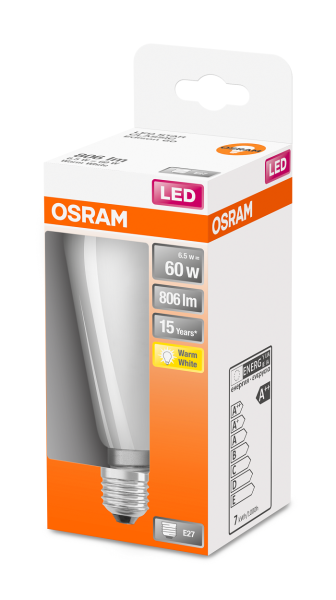 6,5W/827 (=60W) E27 EDISON FILAMENT матовая - LED лампа OSRAM - , изображение 2