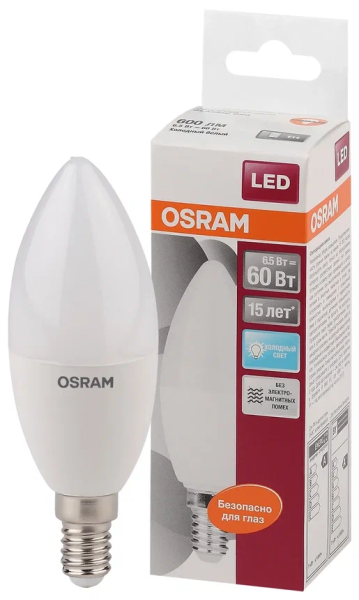 LS CLB 60  6.5W/840 220-240V FR  E14 550lm  200* 15000h свеча OSRAM LED-лампа - , изображение 2