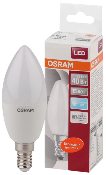 5.5W/840(=40W) E14 220-240V (LED Star 470lm Матовая) - Светодиодная лампа свеча OSRAM - , изображение 2