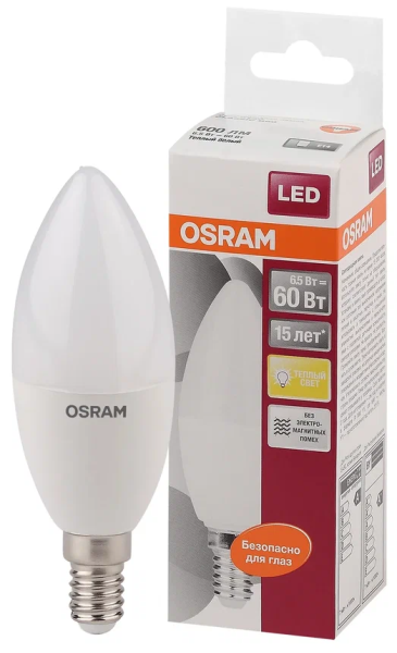 LS CLB 60  6.5W/827 220-240V FR  E14 550lm  200* 15000h свеча OSRAM LED-лампа - , изображение 2