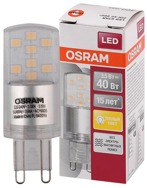 3.5W/827 (=40W) 230V G9 LEDSPIN (LED Star) 400lm d20x57 - LED лампа OSRAM - , изображение 3