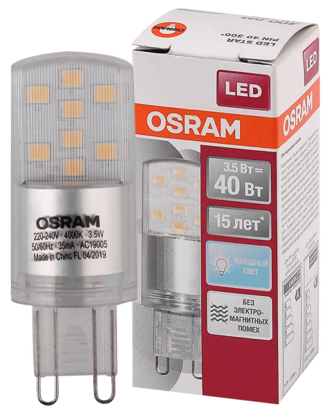 3.5W/840 (=40W) 230V G9 LEDSPIN (LED Star) 400lm d20x57 - LED лампа OSRAM - , изображение 3