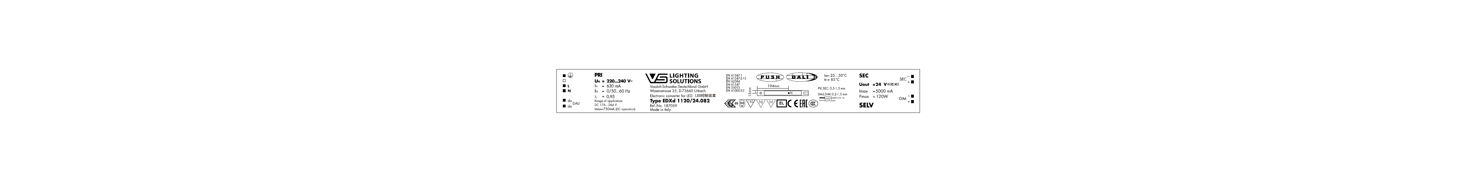 VS EDXd   120/24.082  (24V  120W)  DALI/1-10V  359х30х21мм  IP20 - драйвер - , изображение 2