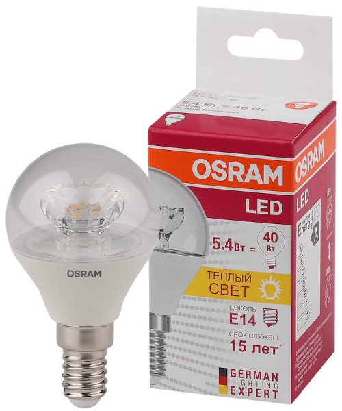 5.4W/830 (=40W) E14 LED Star прозрачная - LED лампа шарик OSRAM - , изображение 2