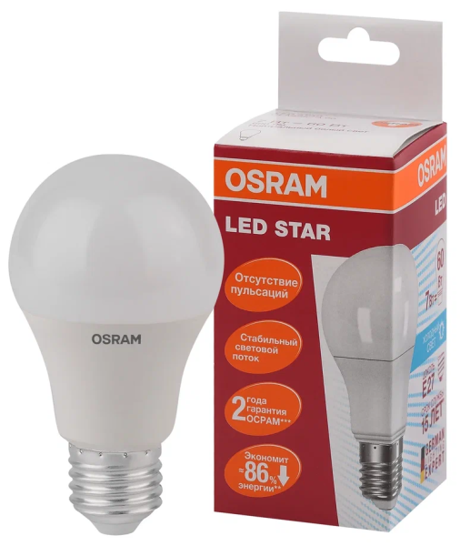 7W/840 (=60W) E27 LED Star матовая - LED лампа груша OSRAM - , изображение 2