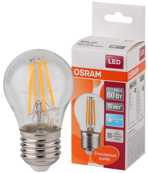 5W/840 (=60W) E27 LED Star FILAMENT прозрачная - LED лампа шарик OSRAM - , изображение 2