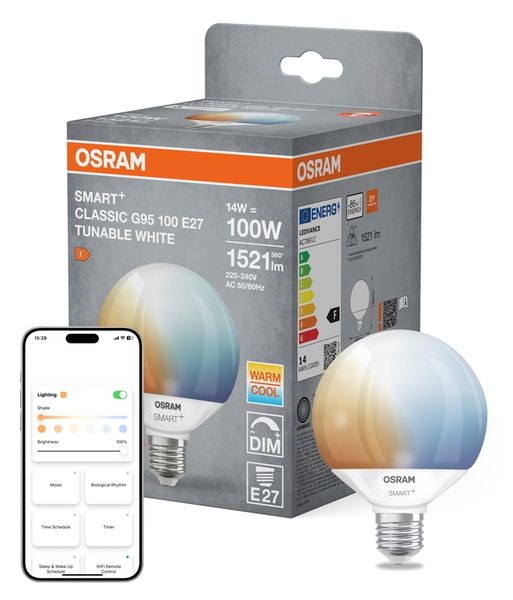 SMART+ MATTER Globe 95 100 14W 827...865 TW E27 - , изображение 7
