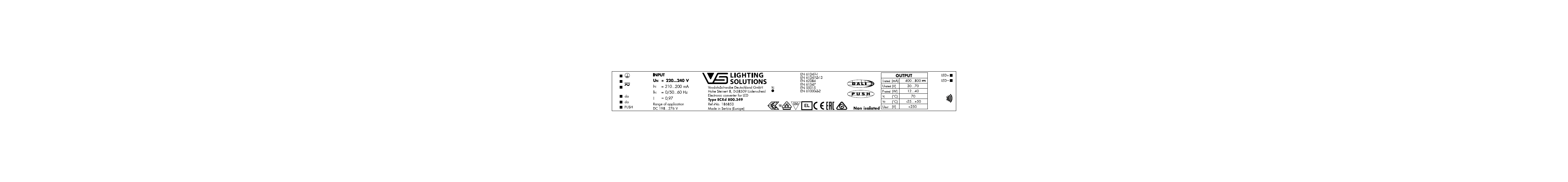 VS DALI2/NFC  40W 400-800мА    30- 70V   ECXd 800.349    прогр/NFC  280x30x21мм - драйвер Vossloh-Schwabe - , изображение 2