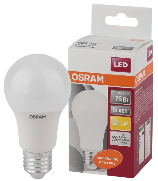 8,5W/827 (=75W) E27 LED Star матовая - LED лампа груша OSRAM - , изображение 2