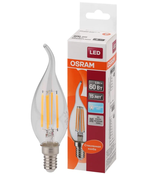 5W/840 (=60W) E14 LED Star FIL прозрачная - LED лампа свеча на ветру OSRAM - , изображение 2