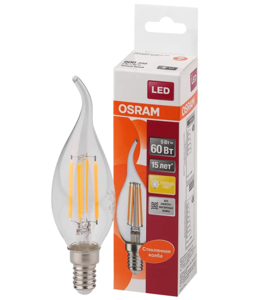 5W/827 (=60W) E14 LED Star FIL прозрачная - LED лампа свеча на ветру OSRAM - , изображение 2