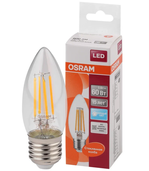 5W/840 (=60W) E27 LED Star FIL прозрачная - LED лампа свеча OSRAM - , изображение 2