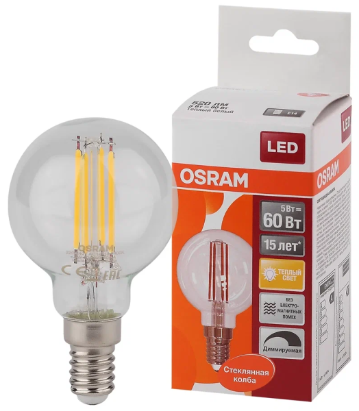 LS PCL P60DIM     5W/827 220-240V  CL  FIL  E14 520lm 15000h - LED лампа OSRAM - , изображение 2