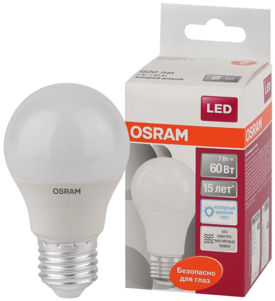 LS CLA  60  7W/865 (=60W) 220-240V FR  E27 620lm  200° 15000h традиц. форма OSRAM LED-лампа - , изображение 2