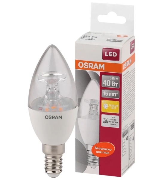 LS CLB 40     5W/827 220-240V CL  E14 470lm  200* 15000h свеча OSRAM LED-лампа - , изображение 2