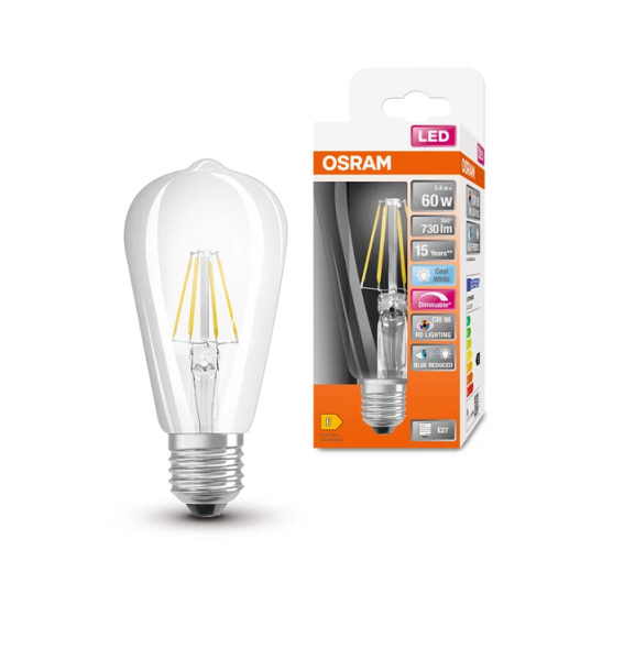 5.8W/940 (=60W) E27 DIM EDISON Superstar FILAMENT прозрачная - LED ЛАМПА OSRAM - , изображение 2