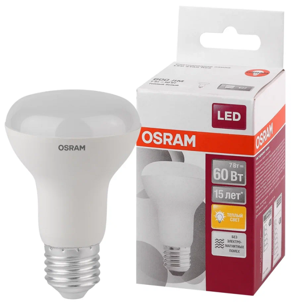 LEDS R63 60 7W/830 230VFR E27 600lm - лампа OSRAM - , изображение 2