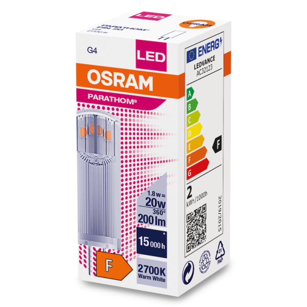 1.8W/827 (=20W) G4  12V  PARATHOM 200Lm  d13x36 - LED лампа OSRAM - , изображение 3