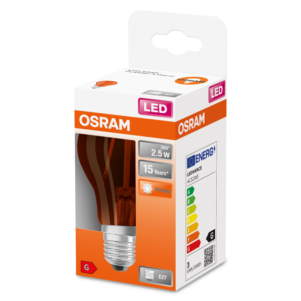 2,5W/515 (=15W) E27 Оранжевый LED STAR 230V CL A15 - LED ЛАМПА OSRAM - , изображение 2