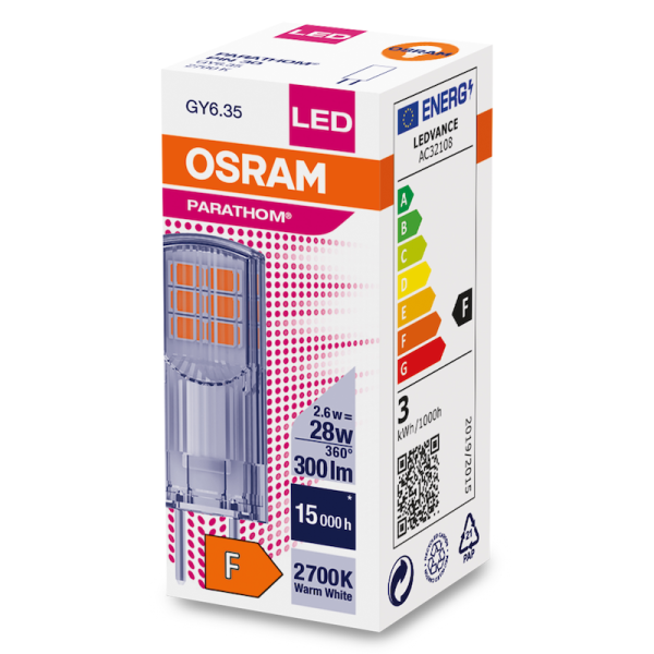 2.6W/827 (=30W) GY6.35  12V  PARATHOM 300Lm  d14x40  - LED лампа OSRAM - , изображение 3