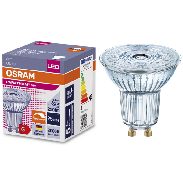 3.4W/930 (=35W) DIM 36° GU10 230V PARATHOM DIM Spot PAR16 230lm d51x55 - LED лампа OSRAM - , изображение 2