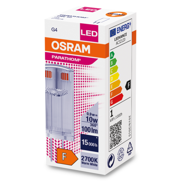 0.9W/827 (=10W) G4  12V PARATHOM  100Lm  d12x33 - LED лампа OSRAM - , изображение 3