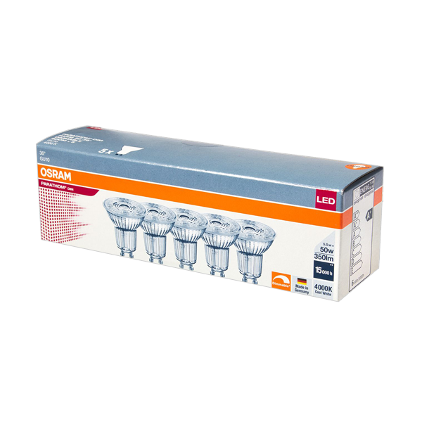 5.5W/940 (=50W) DIM GU10 230V 36° PARATHOM ( УПАК 5 ЛАМП  ) - LED лампа PAR16 OSRAM - 