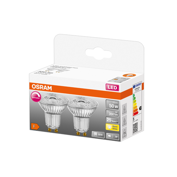 4.5W/927 (=50W) DIM GU10 230V 36° 350lm  LED Star  Экопак 1X2шт  - LED лампа PAR16 OSRAM - 