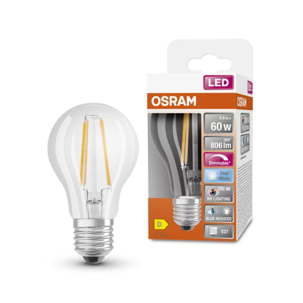 5.8W/940 (=60W) E27 DIM LED SUPERSTAR FILAMENT прозрачная - LED лампа груша OSRAM - , изображение 2