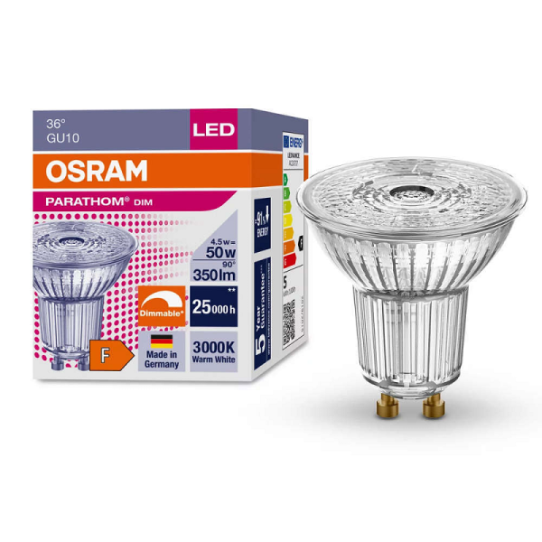 4.5W/930 (=50W) DIM GU10 36° 350lm PARATHOM Spot PAR16 - LED лампа OSRAM - , изображение 2