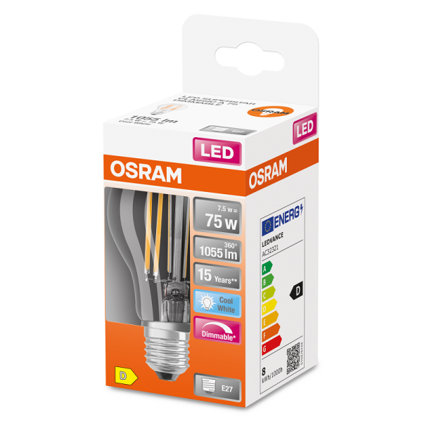 9W/840 (=75W) E27 DIM LED STAR FIL прозр. - LED лампа OSRAM - , изображение 2