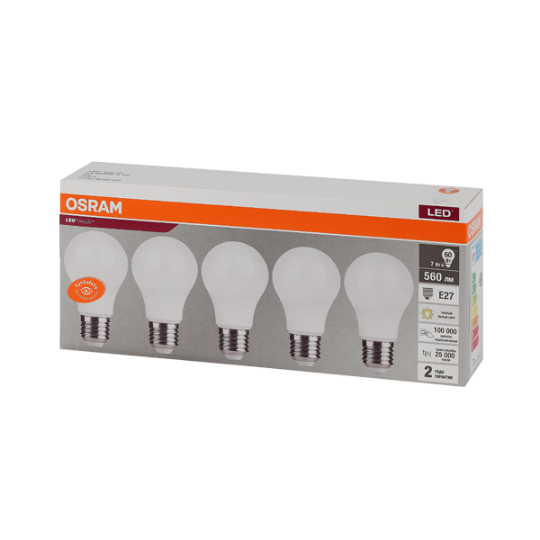 LVCLA60 7SW/830 230V E27 Экопак1X5  RU OSRAM - 