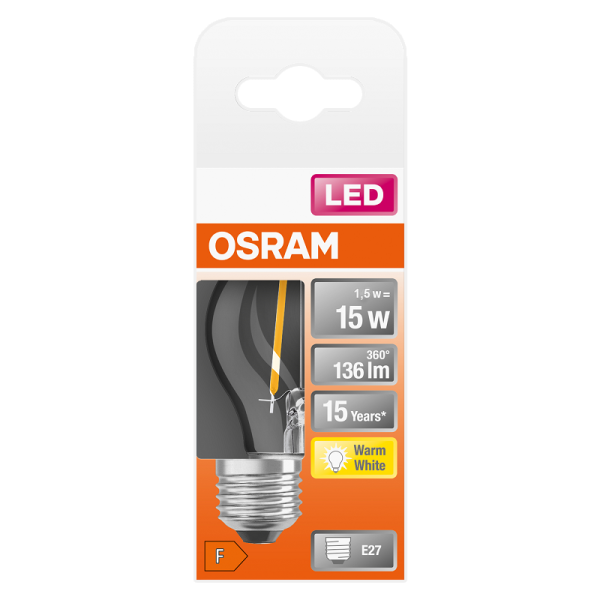 1.5W/827 (=15W) E27 LED Star Прозрачная FIL 136lm  - LED лампа филаментная шарик OSRAM - , изображение 3