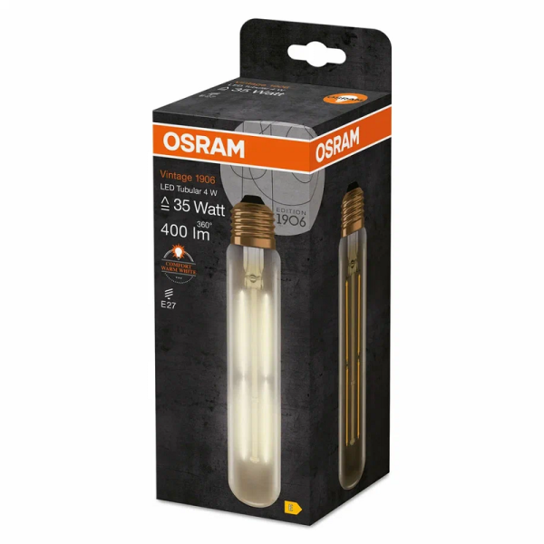 Vintage 1906 LED CL Tubular  FIL GOLD 35  4  W/820 E27 185x32мм - циллиндр OSRAM - , изображение 2