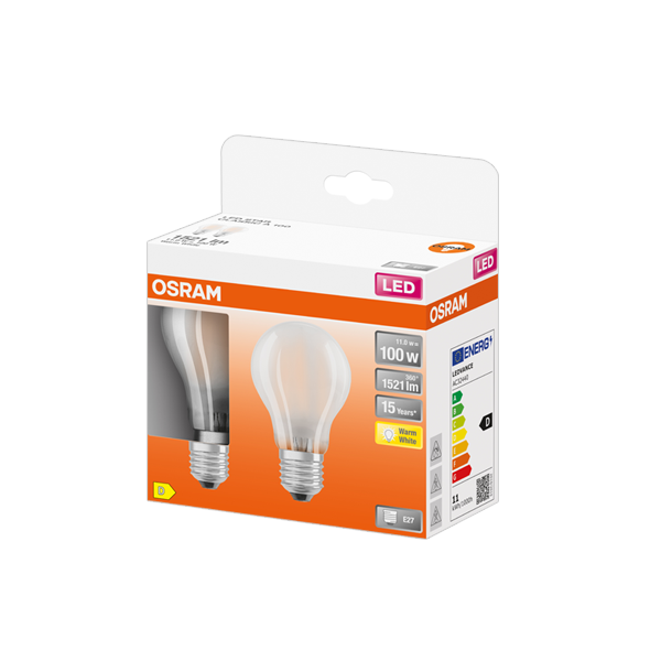 10W/827 (=100W) E27 230V Матовая   Экопак 1X2лампы LED Star OSRAM - LED лампа филаментная - 