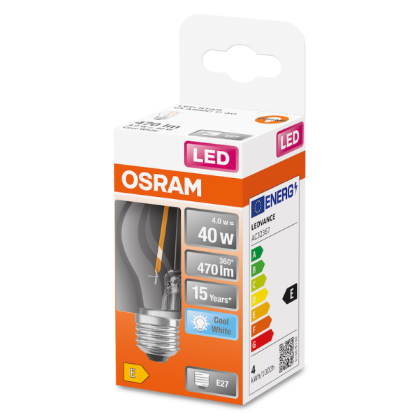 4W/840 (=40W) E27 LED Star FIL прозрачная - LED лампа шарик OSRAM - , изображение 2