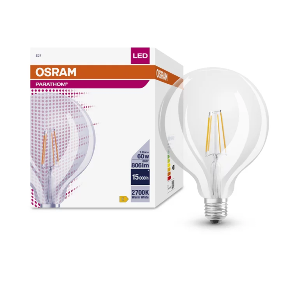 6.5W/827 (=60W) E27 GLOBE125 PARATHOM FILAMENT - LED лампа OSRAM - , изображение 2