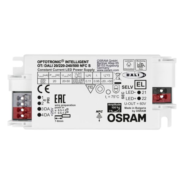 Драйвер для LED светильников OTi DALI 20/220…240/500  NFC S /LEDset/Prog 20W  200....500mA  97x43x30 OSRAM - 