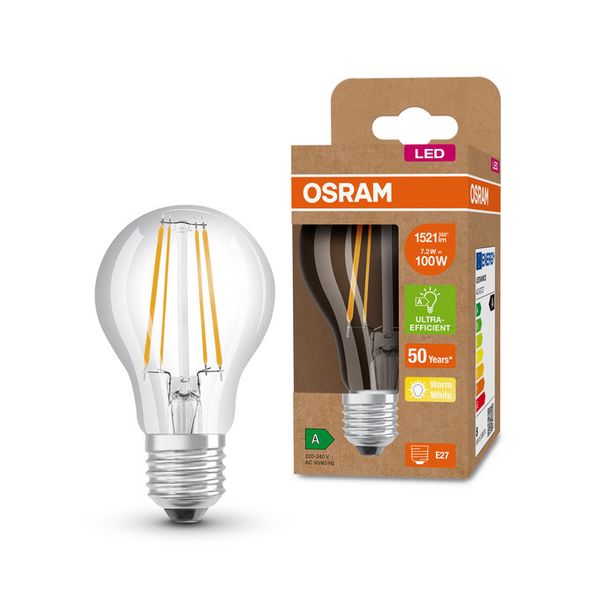 LED Classic A 100 Filament Energy efficiency class A 7.2W 830 Clear E27 - , изображение 8