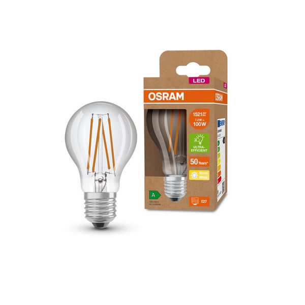 LED Classic A 100 Filament Energy efficiency class A 7.2W 830 Clear E27 - , изображение 6