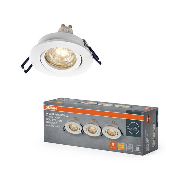 Spot Set Recess GU10 Dim Adjustable Click 3.7W 827 White - , изображение 2