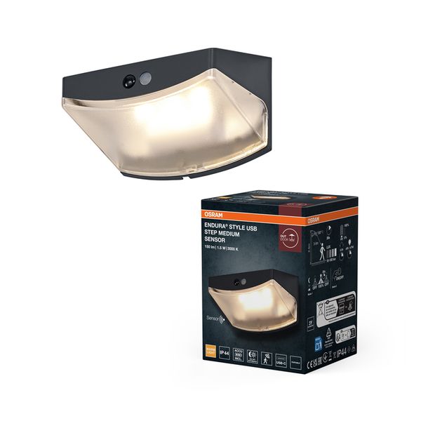 ENDURA® Style USB Wall Step M Sensor IP44 Dark Grey - , изображение 2