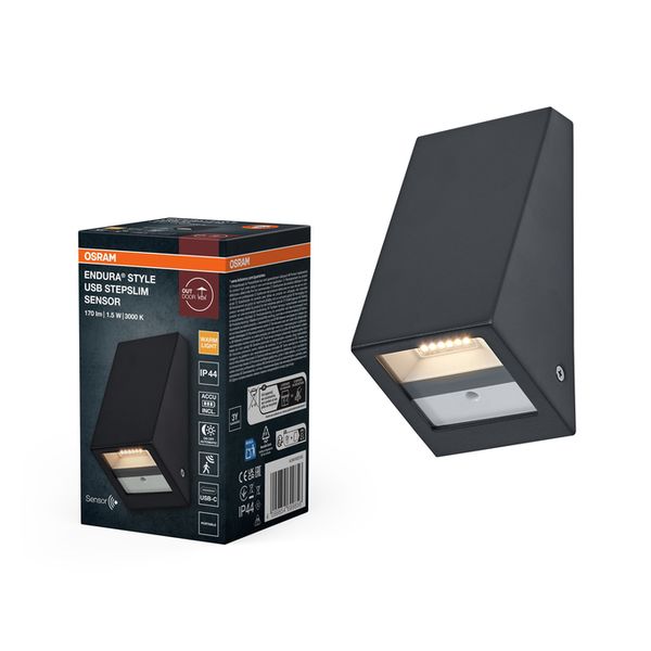 ENDURA® Style USB Wall Step Slim Sensor IP44 Dark Grey - , изображение 2