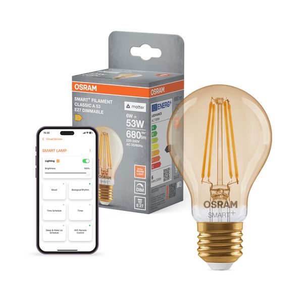 SMART+ MATTER Filament Dimmable Classic A53 6W 824 Gold E27 - , изображение 5