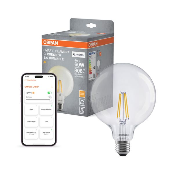 SMART+ MATTER Filament Dimmable Classic Globe 6W 827 E27 - , изображение 5