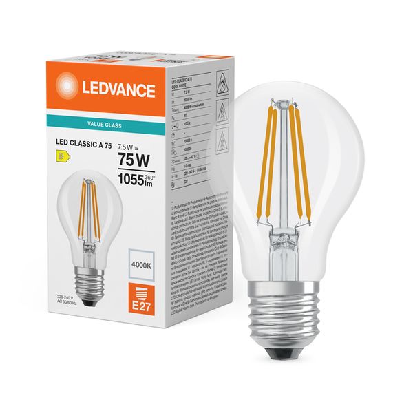 LED Classic A 75 Filament V 7.5W 840 Clear E27 - , изображение 5