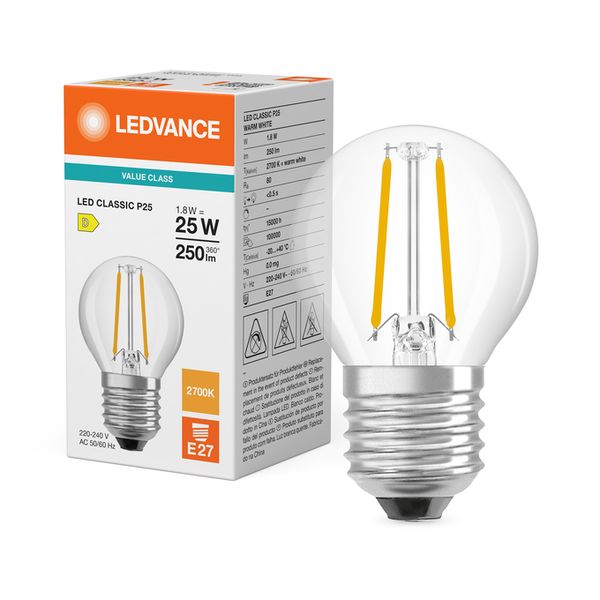 LED Classic P 25 Filament V 1.8W 827 Clear E27 - , изображение 5