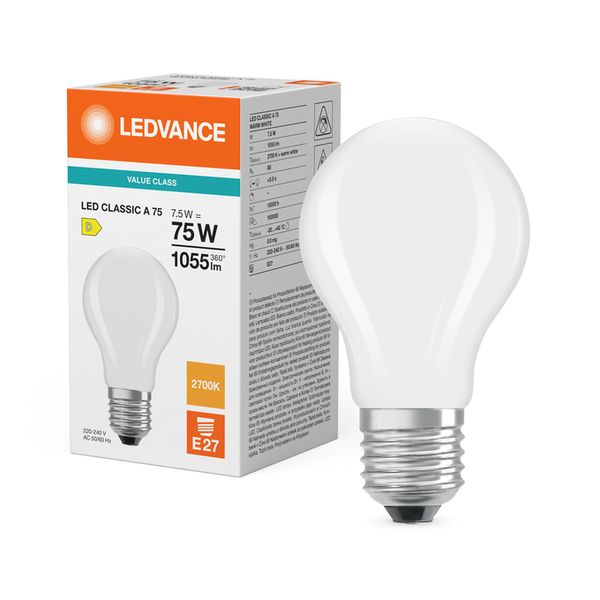 LED Classic A 75 Filament V 7.5W 827 Frosted E27 - , изображение 5