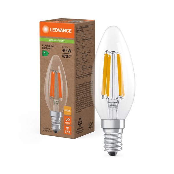 LED Classic B 40 Filament Energy efficiency class A S 2.2W 827 Clear E14 - , изображение 5