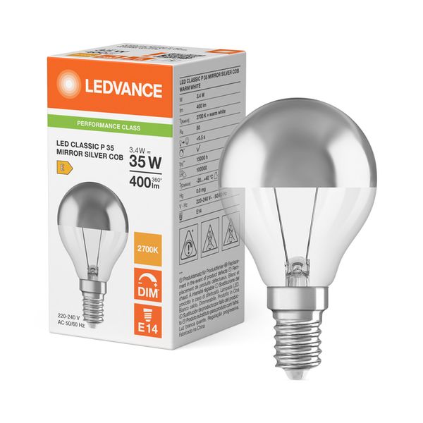 LED CLASSIC P 35 DIM COB P 3.4W 827 Mirror silver E14 - , изображение 5
